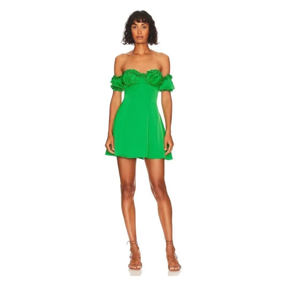 REVOLVE More to Come Green Randy Off Shoulder Ruffle Mini Dress pq vix coelho uo